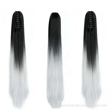 24 Inches 130g Claw Clip Straight Ponytail Hair Attachment Two Tone Ombre Color Claw Synthetic Ponytail Hair Extensions